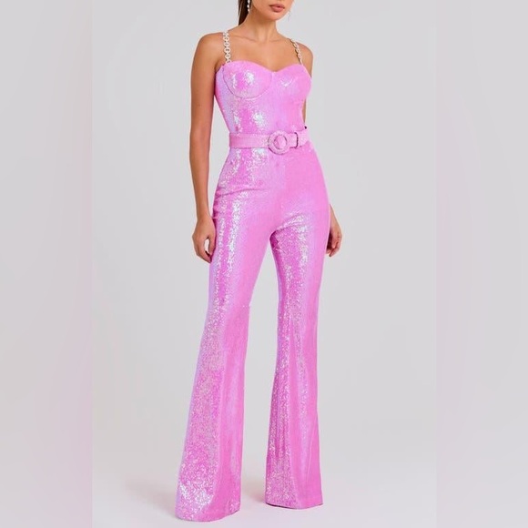 NADINE MERABI Pants - NADINE MERABI Sparkling Pink Jumpsuit